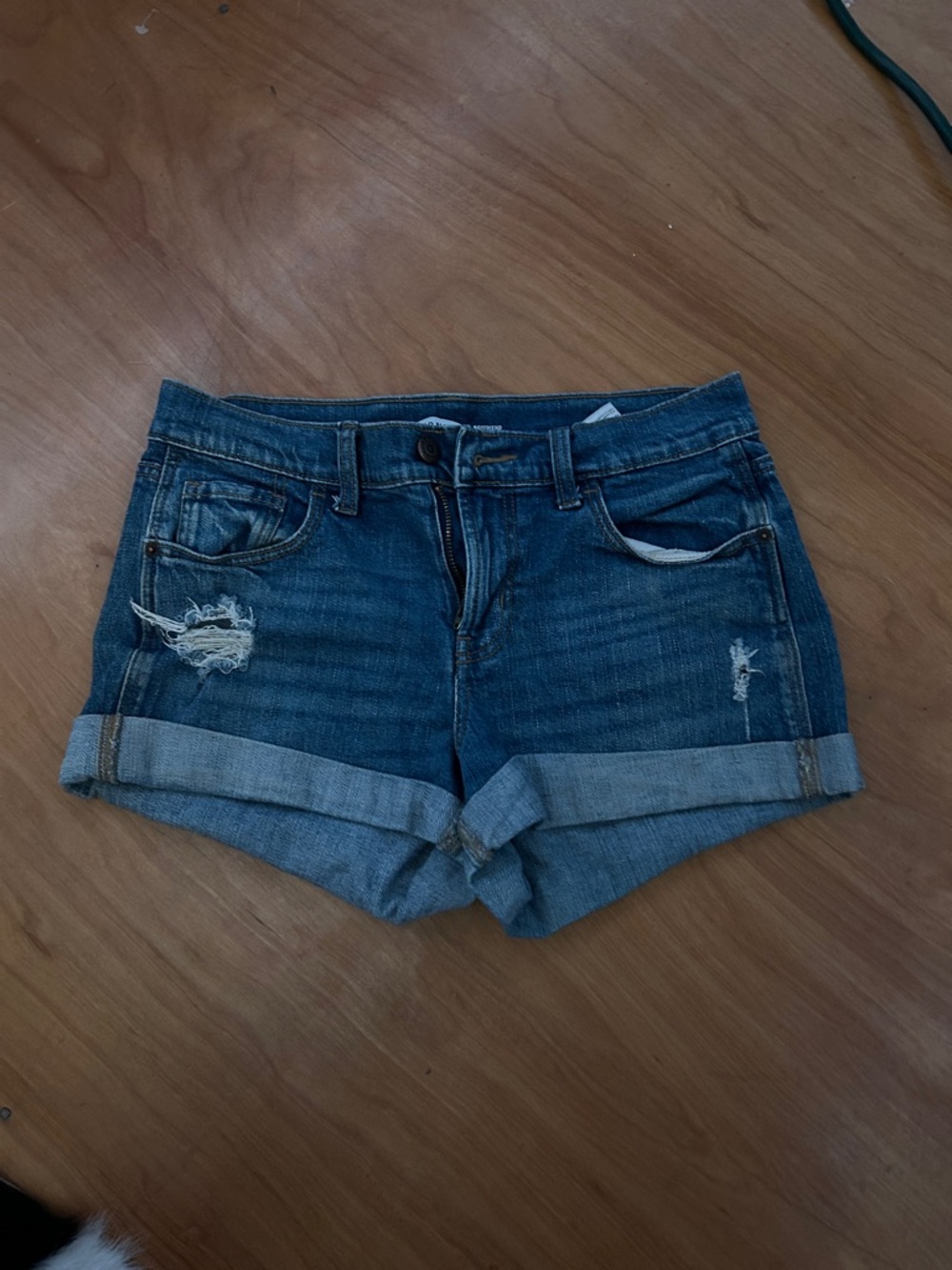 Old Navy Dark Blue Distressed Rolled Cuff Denim Shorts